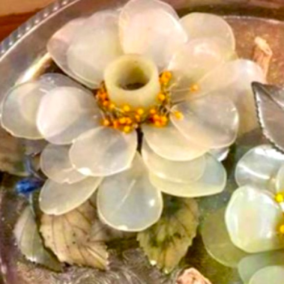 Antique Pair Of Carved Jade Candle Holder Jade Flower Candle Holders set of 2 - Picture 9 of 13